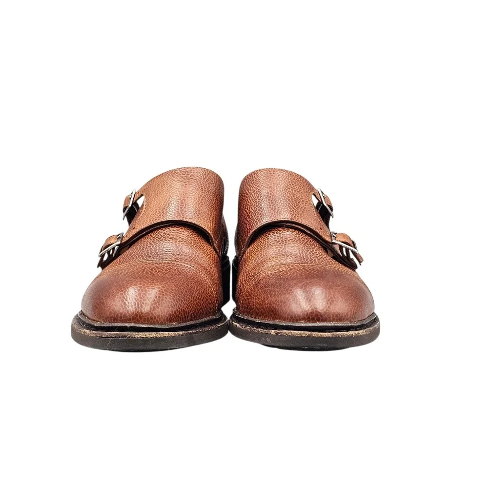 Paraboot Men Size 7.5 US Vigny Actem‎ Brown Pebbled Leather Monk Strap Shoes